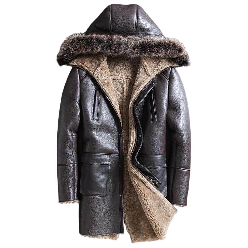 Amazon.com: Denny&Dora Mens Sheepskin Shearling Jacket Raccoon Fur